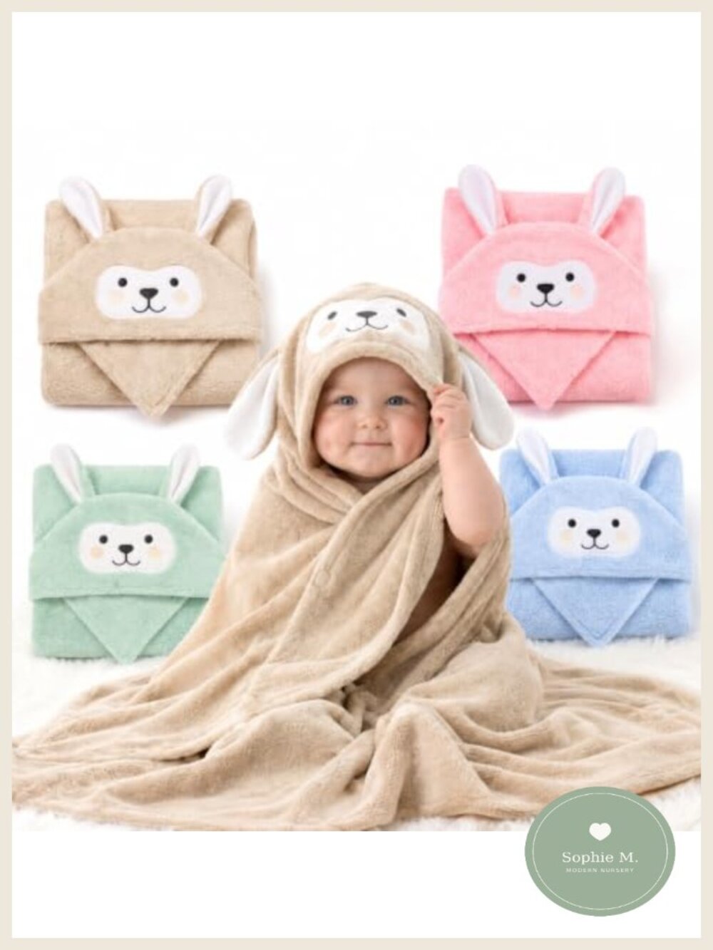 2 Pack Baby Hooded Towels Extra Large Coral Fleece Bunny Hood Bath Towel Set